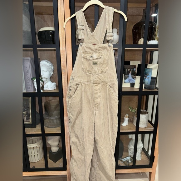 Vintage 2000 Old Navy Overalls corduroy khaki beige long adjustable y2k utility - Picture 1 of 9